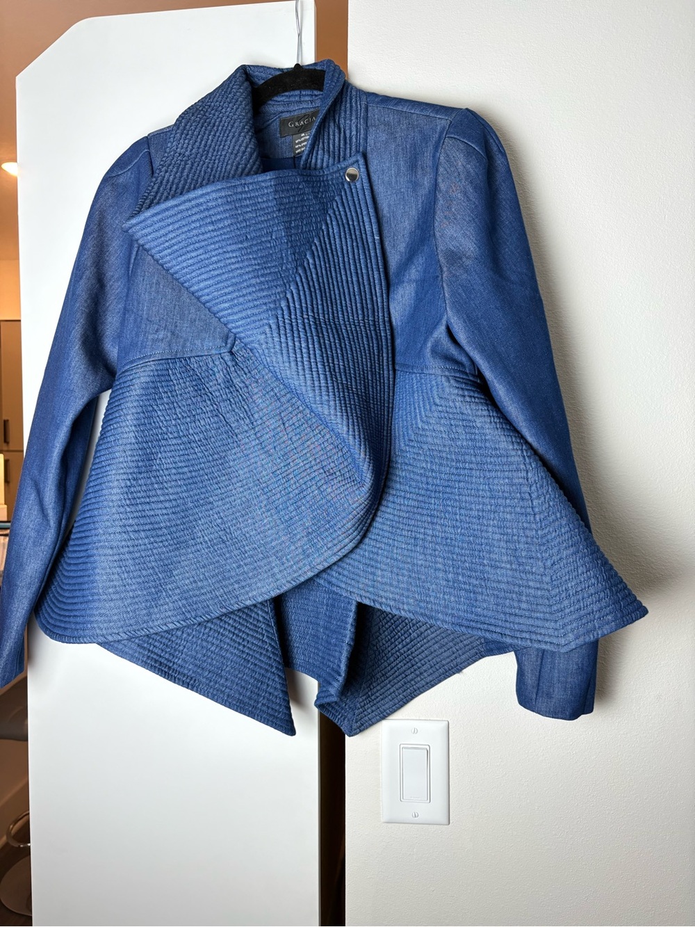 Gracia Designer Asymmetrical Jacket | Sculptural Blue Statement Blazer | Size M - Picture 8 of 14